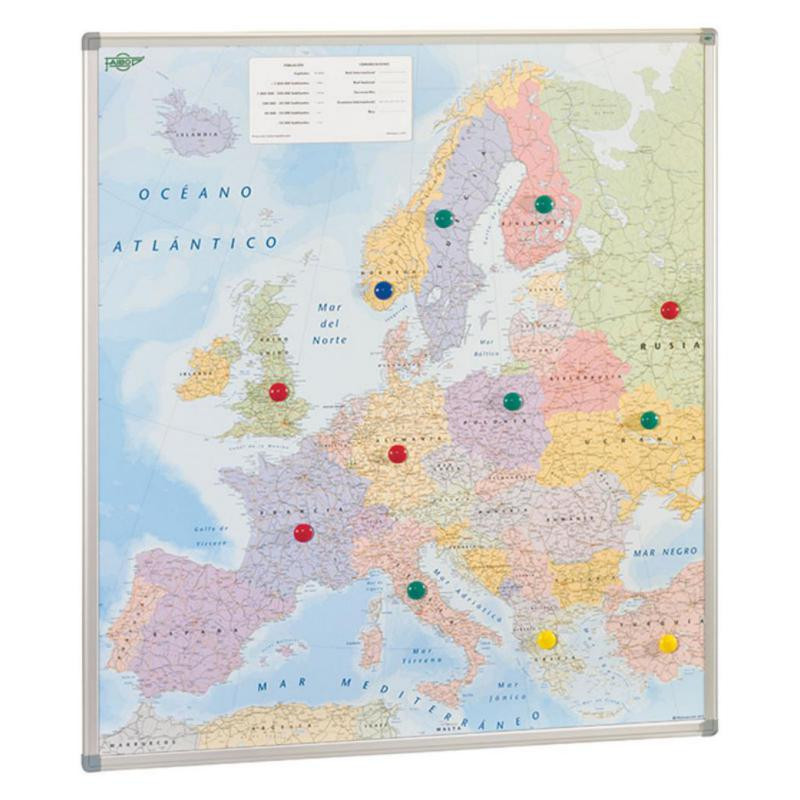 Mapa Europa MagnÃ©tico Faibo 1130 x 1010 mm. Marco Aluminio