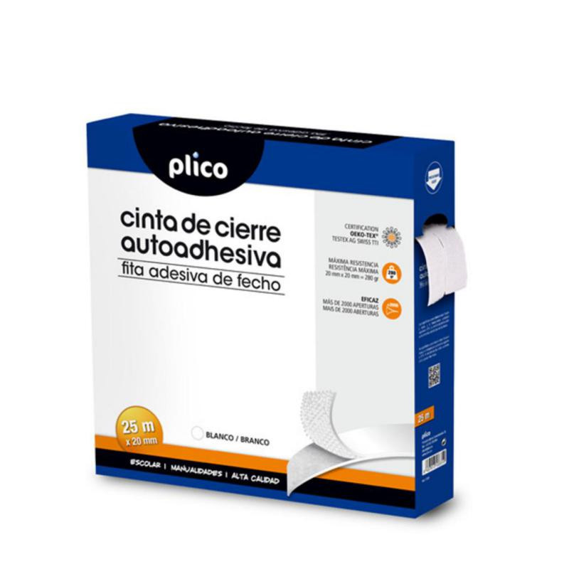 Cierre textil Adhesivo velcro Plico blanca 25m