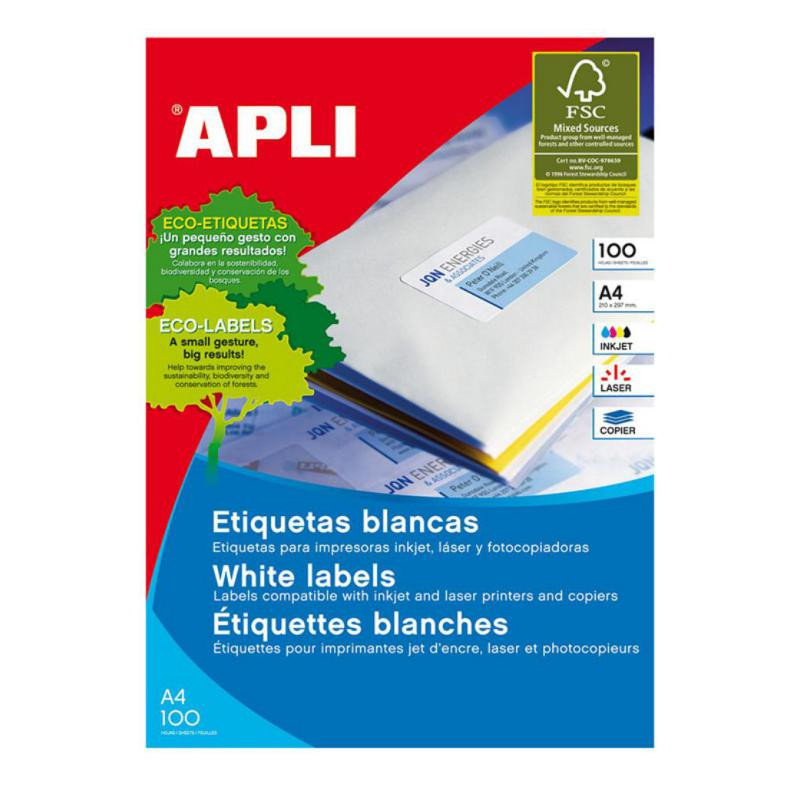 Etiquetas Autoadhesivas Apli 70x50,8mm Cantos Rectos 15xhoja 100 Hojas