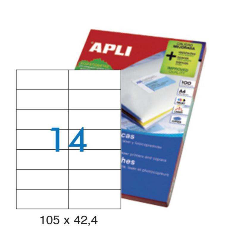 Etiquetas Autoadhesivas Apli 105mmx42,4mm Cantos Rectos 14xhoja 100 Hojas