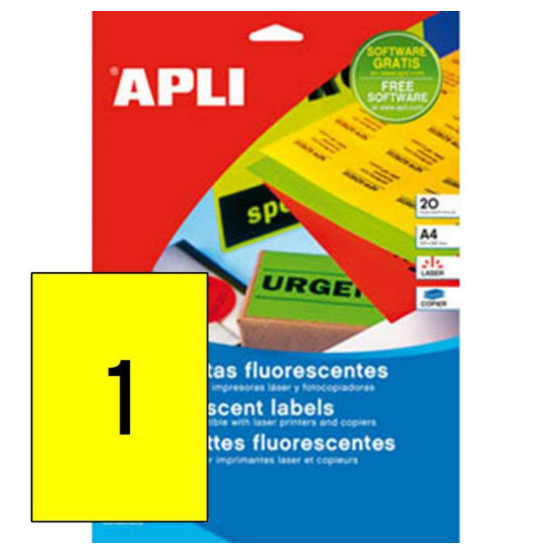 Etiquetas Apli A4 Amarillo Fluorescente 20 Hojas