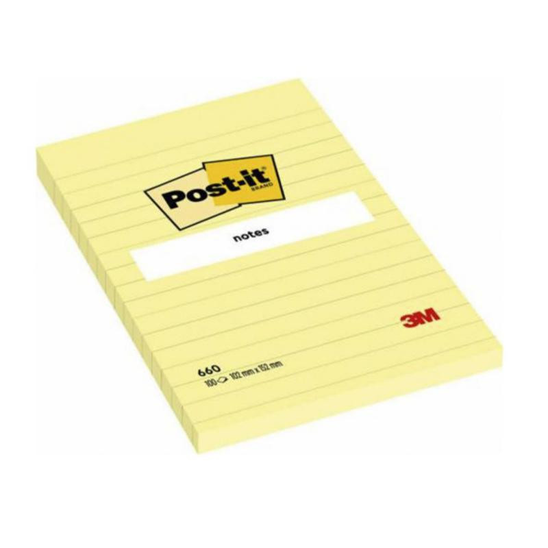 Bloc Notas Adhesivas Gran Formato Post-It Rayado Horizontal 102mmx152mm 100 Hojas