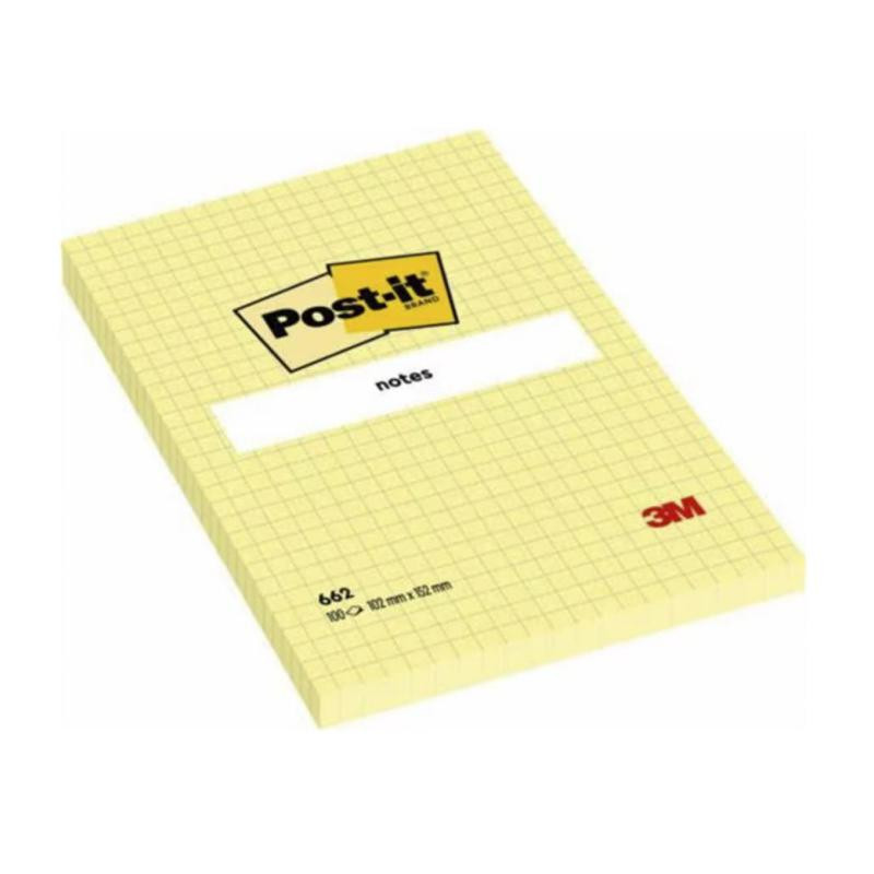 Bloc Notas Adhesivas Gran Formato Post-It Rayado Cuadriculado 102mmx152mm 100 Hojas