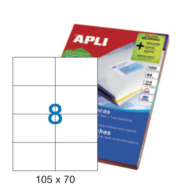 Etiquetas Autoadhesivas Apli 105mmx70mm Cantos Rectos 8xhoja 100 Hojas