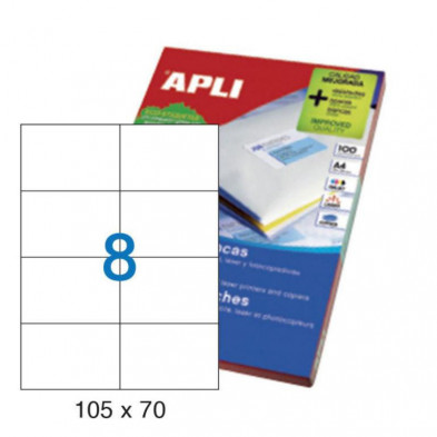 Etiquetas Autoadhesivas Apli 105mmx70mm Cantos Rectos 8xhoja 100 Hojas