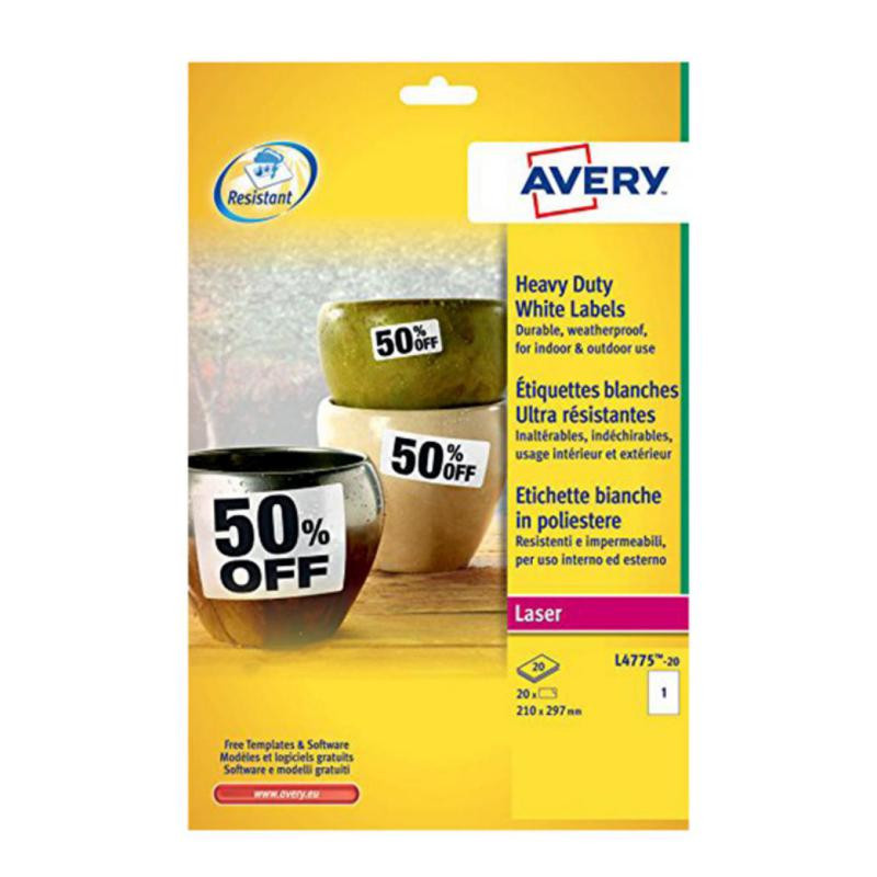 Etiquetas Avery A4 PoliÃ©ster 20ud.