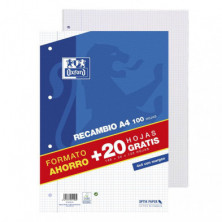 Recambio Oxford A4 100+20 Hojas 90g CuadrÃ­cula 4 mm