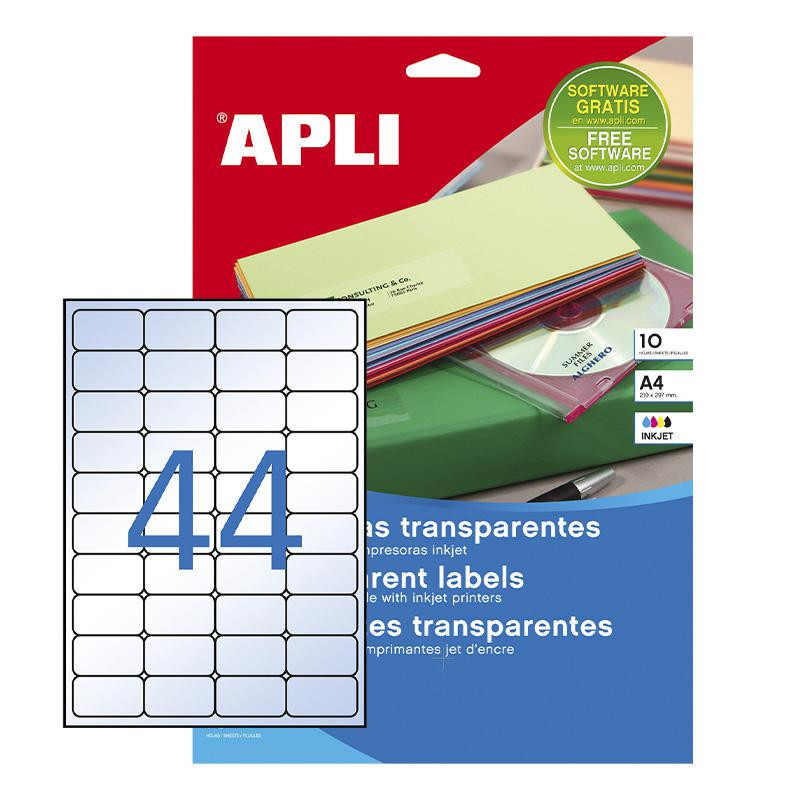 Etiquetas Transparentes Apli Permanentes 48,5 x 25,4 mm 10 hojas