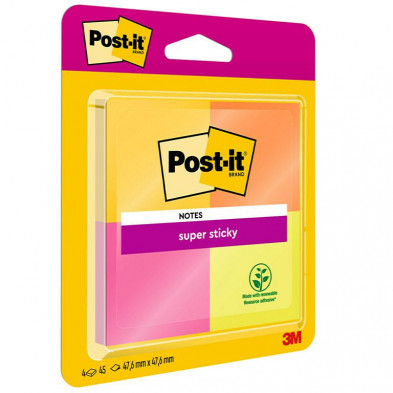 Bloc Notas Adhesivas Post-It Super Sticky 47,6 X 47,6 mm Pack 4 ud BlÃ­ster