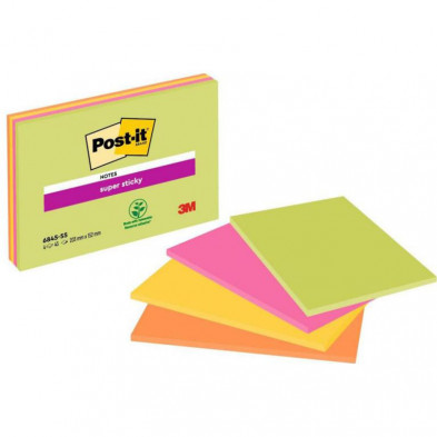 Bloc Notas Adhesivas Gran Formato Post-It Super Sticky 152 x 203 mm NeÃ³n 45 Hojas