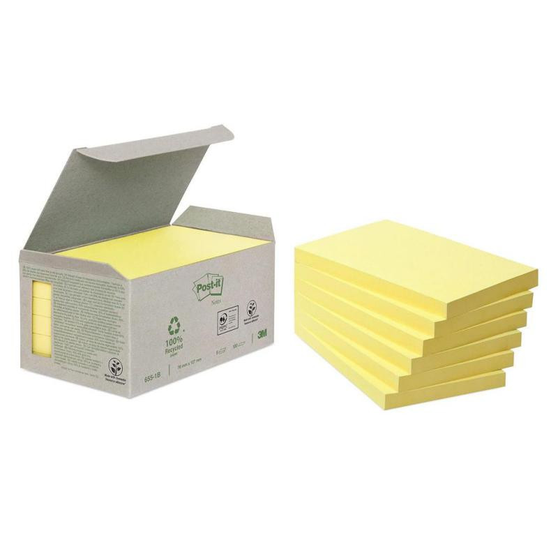 Bloc Notas Adhesivas Post-It Recicladas 76 x 127 mm Amarillas 100 Hojas