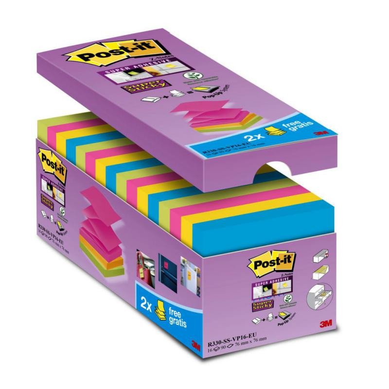 Bloc Notas Adhesivas Z-Notes Post-It Super Sticky 76 x 76 mm Colores Surtidos 100 Hojas