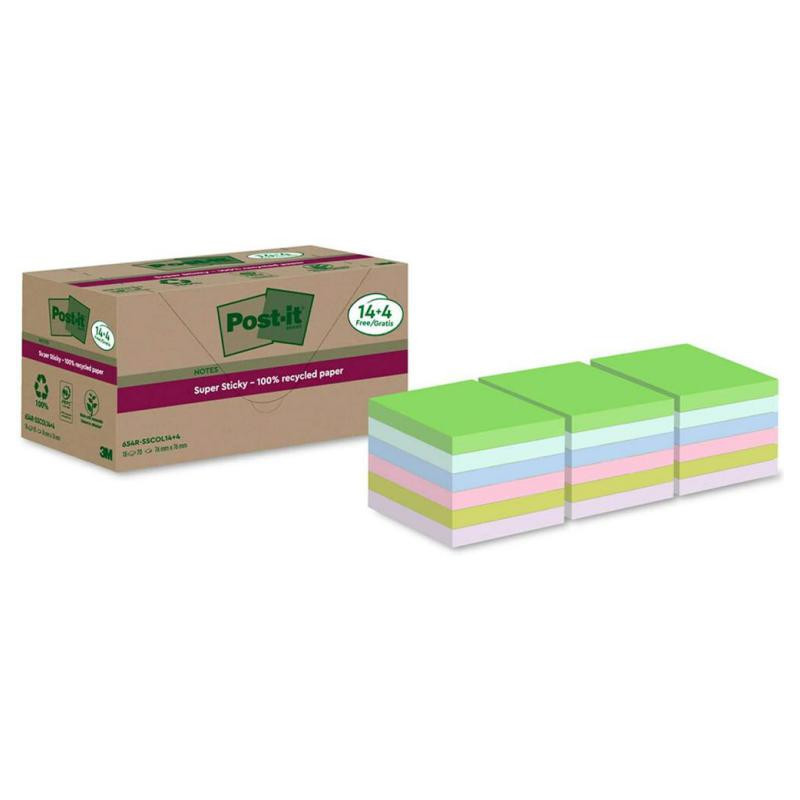 Bloc Notas Adhesivas Post-It Super Sticky Recicladas 76 x 76 mm Surtido 70 Hojas