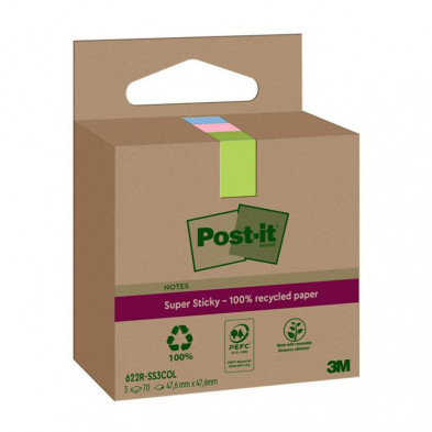 Bloc Notas Adhesivas Post-It Super Sticky Recicladas 47,6 x 47,6 mm Surtido 70 Hojas