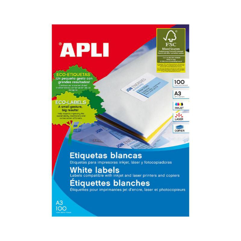 Etiquetas Autoadhesivas Apli 297x420mm Cantos Rectos 1xhoja 100 Hojas