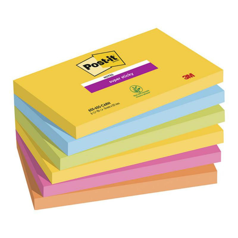 Bloc Notas Adhesivas Post-It Super Sticky 76 x 127 mm Carnival 90 Hojas