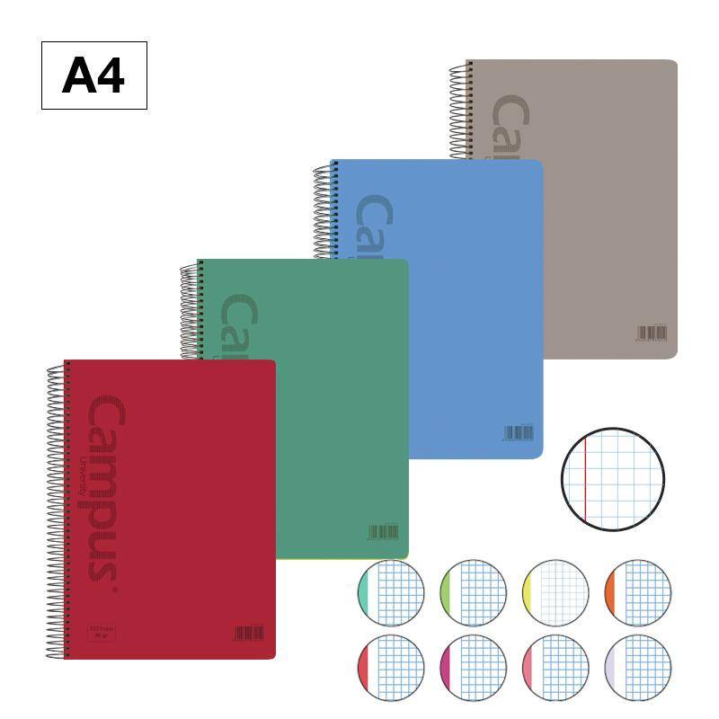 Bloc Espiral Campus A4 Tapa PlÃ¡stico Microperforado 160 Hojas 90g CuadrÃ­cula 5 mm