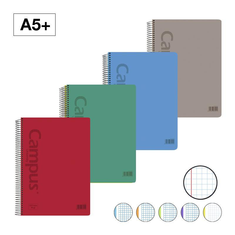 Bloc Espiral Campus A5+ Tapa PlÃ¡stico Microperforado 120 Hojas 90g CuadrÃ­cula 5 mm