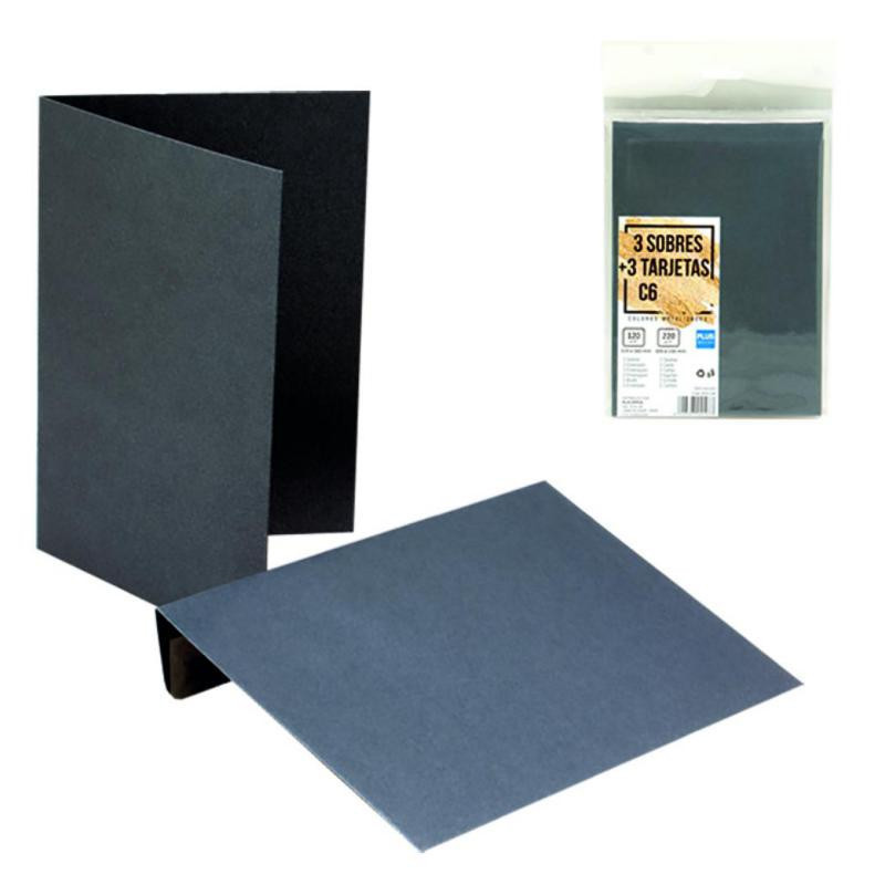 Sobres + Tarjetas C6 Plus Office 114mmx162mm Gris Metalizado 3ud.