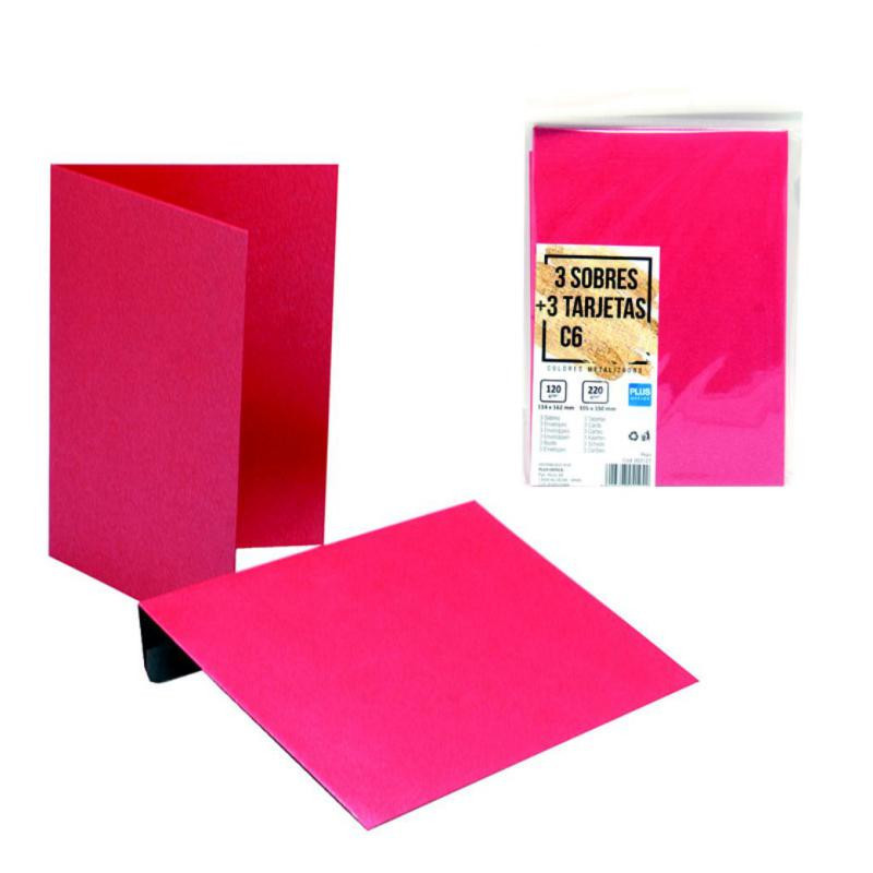 Sobres + Tarjetas C6 Plus Office 114mmx162mm Rojo Metalizado 3ud.