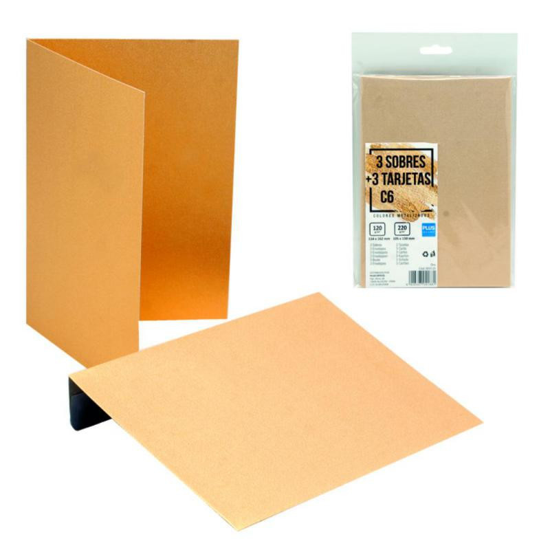 Sobres + Tarjetas C6 Plus Office 114mmx162mm Oro Metalizado 3 ud.