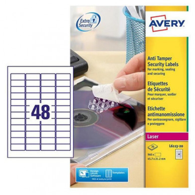 Etiquetas Avery Anti-ManipulaciÃ³n 45,7mmx21,2mm Blancas 960ud.