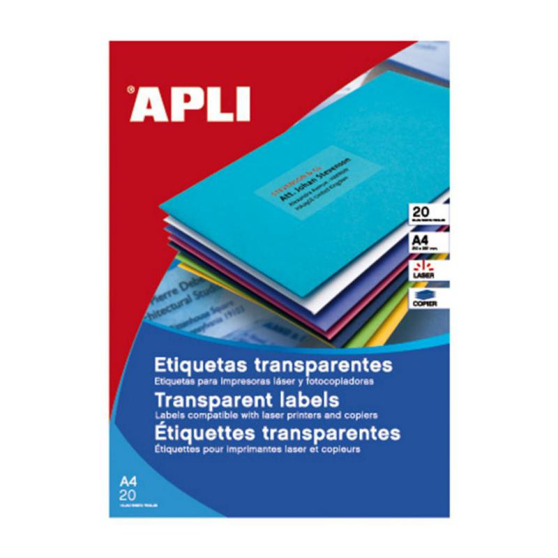 Etiquetas TraslÃºcidas Apli A4 99,1mmx38,1mm 14xhoja 20 Hojas