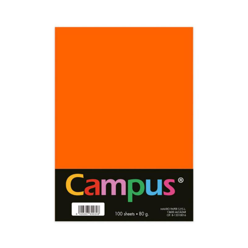 Papel A4 Campus 80g 100 Hojas Naranja NeÃ³n