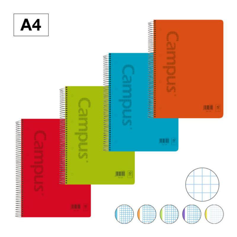 Bloc Espiral Campus A4 Tapa PlÃ¡stico Microperforado 120 Hojas 90g CuadrÃ­cula 5 mm