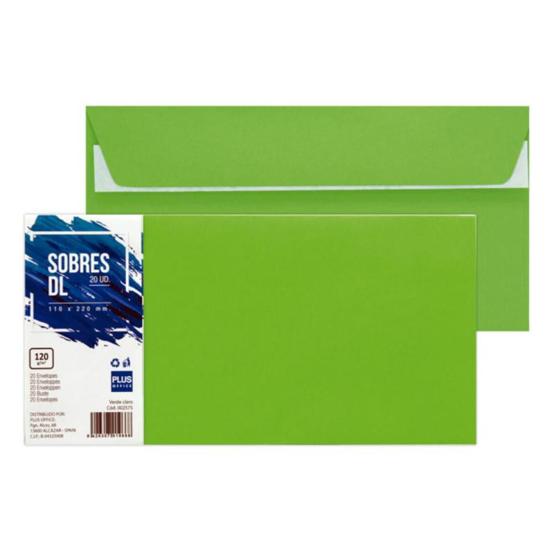 Sobre Dl Plus Office 110mmx220mm 120g Verde Claro 20ud.