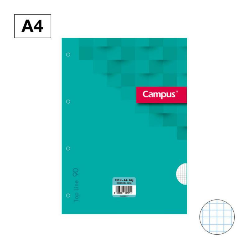 Recambio Campus A4 100 + 20 Hojas 90g CuadrÃ­cula 4 mm Turquesa