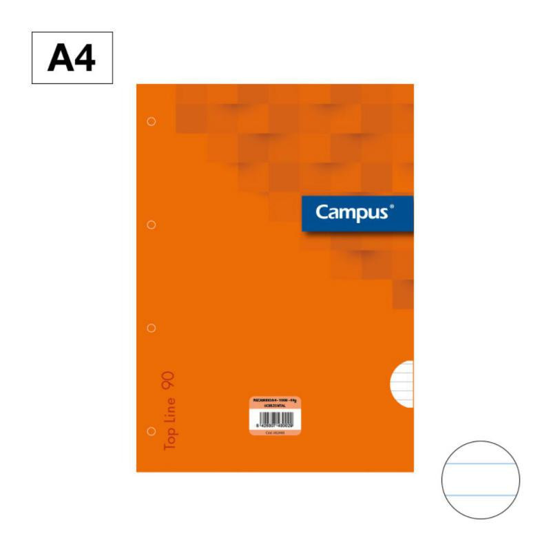 Recambio Campus A4 100 Hojas 90g Rayado Horizontal Naranja