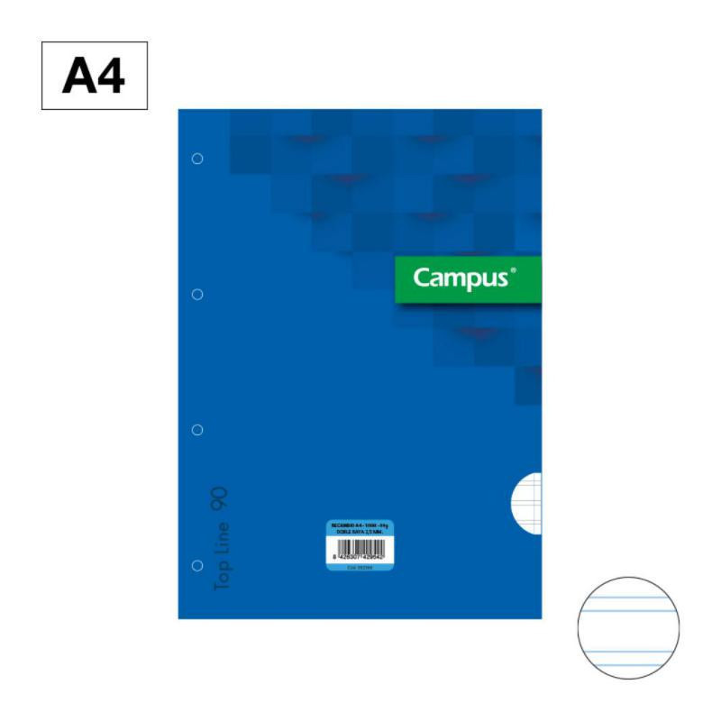 Recambio Campus A4 100 Hojas 90g Doble Linea 2,5 mm Azul