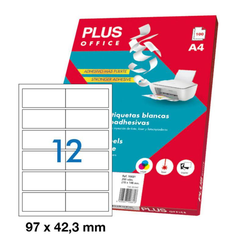 Etiquetas Autoadhesivas Plus Office 97mmx42,3mm Cantos Rectos 12xhoja 100 Hojas