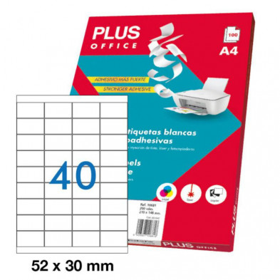 Etiquetas Autoadhesivas Plus Office 52mmx30mm Cantos Rectos 40xhoja 100 Hojas