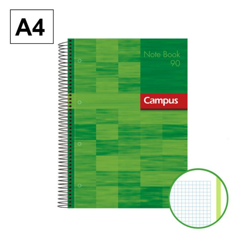 Bloc Espiral Campus A4 Tapa Extradura Microperforado 80 Hojas 90g CuadrÃ­cula 5 mm Verde