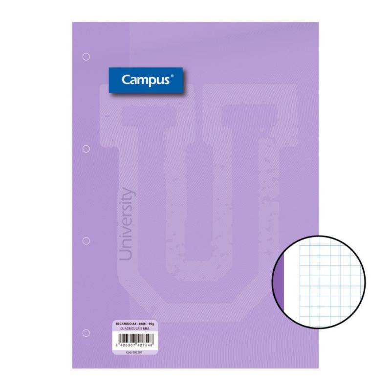 Recambio Campus A4 100 Hojas 90g CuadrÃ­cula 5 mm Banda Violeta