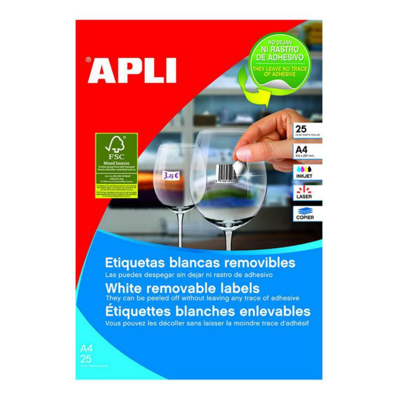 Etiquetas Removibles Apli A4 25,4mmx10mm Cantos Redondeados 189xhoja 25 Hojas