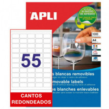 Etiquetas Removibles Apli A4 36,8mmx23,8mm Cantos Redondeados 5500 Etiquetas 100 Hojas