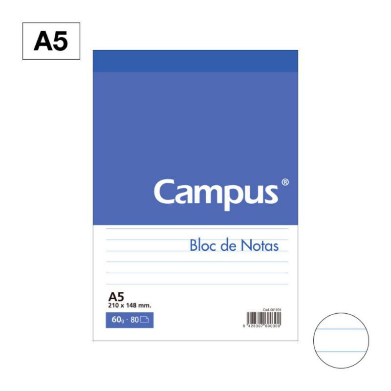 Bloc Notas Microperforado Campus A5 60g 80h Horizontal