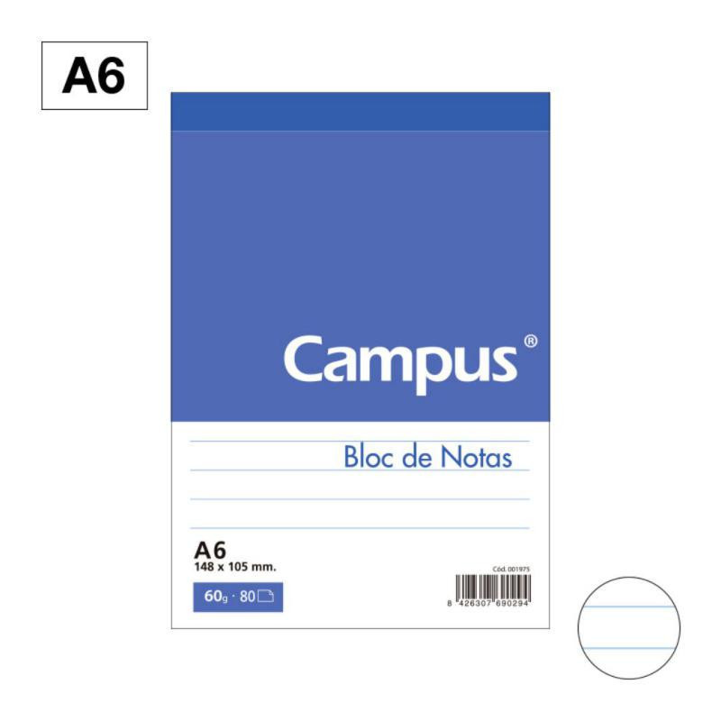 Bloc Notas Microperforado Campus A6 60g 80h Horizontal