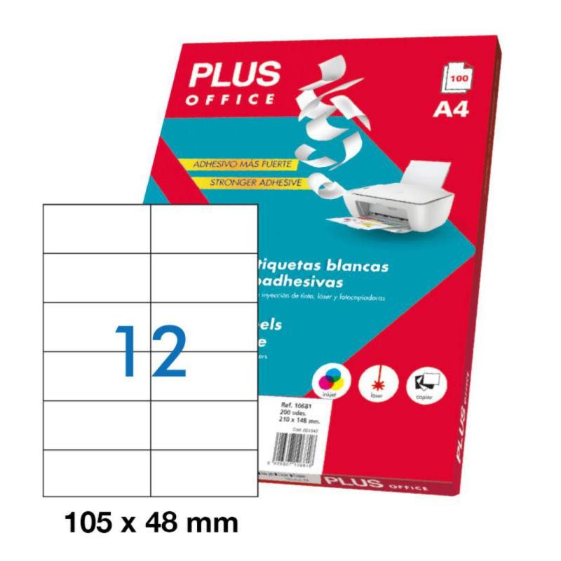 Etiquetas Autoadhesivas Plus Office 105mmx48mm Cantos Rectos 12xhoja 100 Hojas