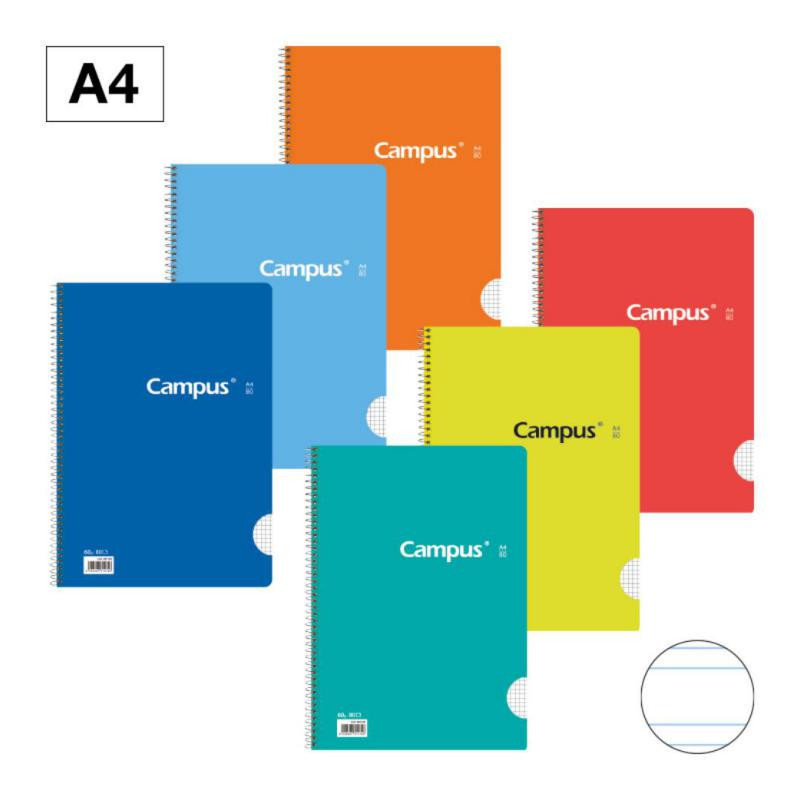 Bloc Espiral Campus A4 Tapa BÃ¡sica 80 Hojas 60g Doble Raya 3,5 mm