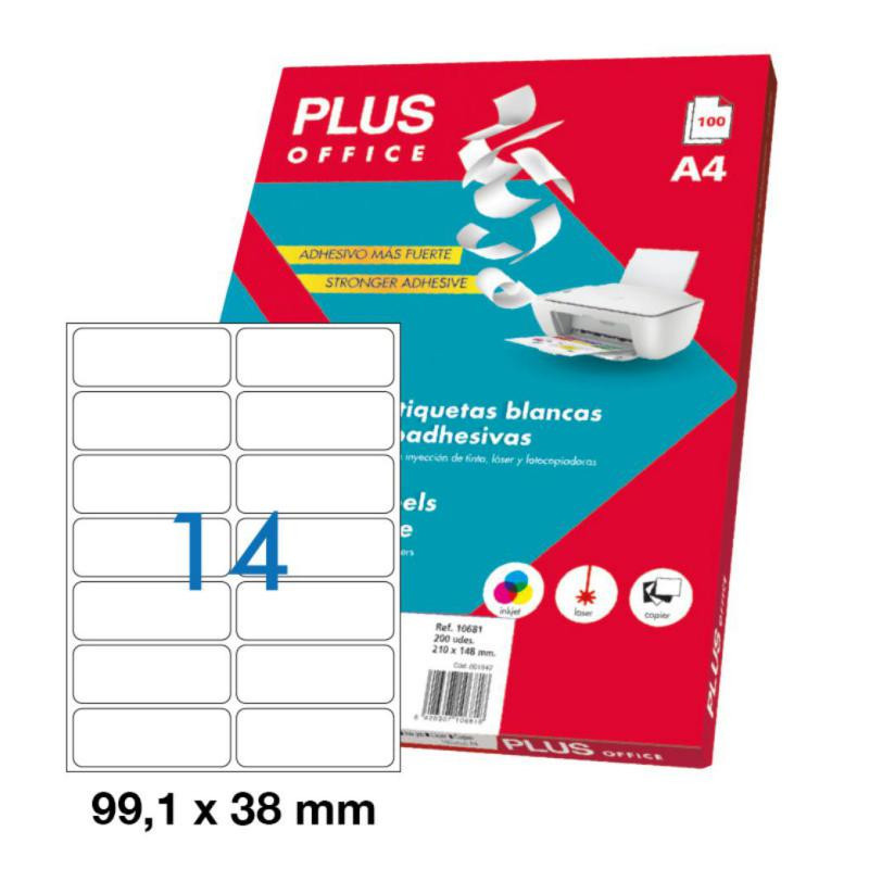 Etiquetas Autoadhesivas Plus Office 99,1mmx38mm Cantos Redondeados 14xhoja 100 Hojas