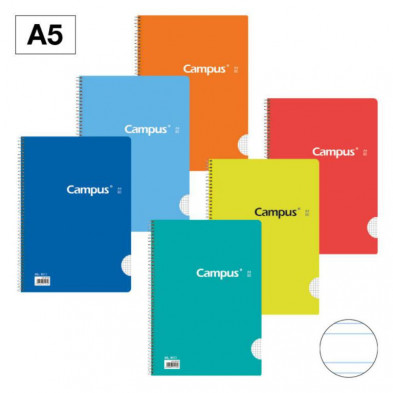 Bloc Espiral Campus A5 Tapa BÃ¡sica 80 Hojas 60g Doble Raya 3,5 mm