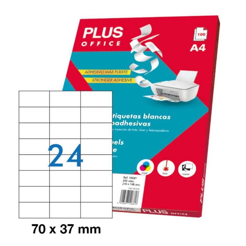 Etiquetas Autoadhesivas Plus Office 70mmx37mm Cantos Rectos 24xhoja 100 Hojas