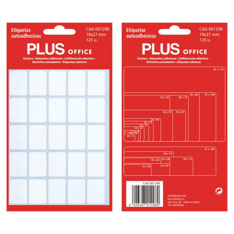 Etiquetas Autoadhesivas Plus Office 19mmx27mm 125 Etiquetas 5 Hojas