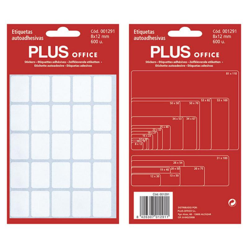 Etiquetas Autoadhesivas Plus Office 8mmx12mm 600 Etiquetas 5 Hojas