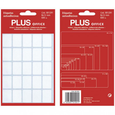 Etiquetas Autoadhesivas Plus Office 8mmx12mm 600 Etiquetas 5 Hojas