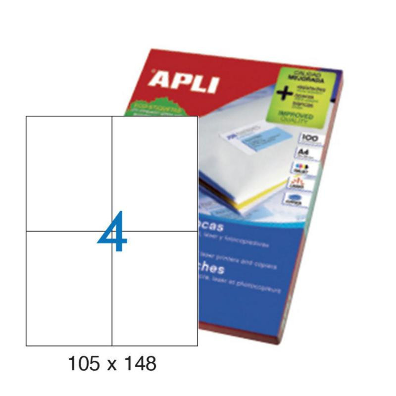 Etiquetas Autoadhesivas Apli 105mmx148mm Cantos Rectos 4xhoja 100 Hojas